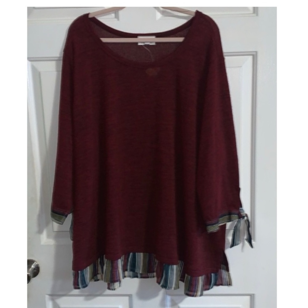 🎄 AVENUE Burgundy Top with Striped Hem Tunic 30 / 32